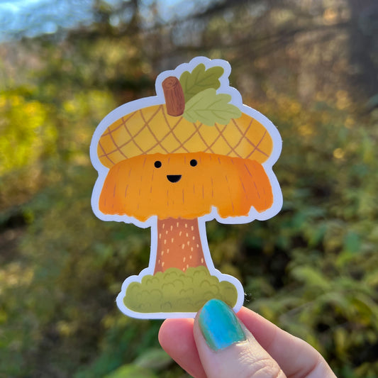 Happy Acorn Mushroom 3" Vinyl Die Cut Sticker