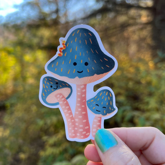 Blue Mushroom Friends 3" Vinyl Die Cut Sticker