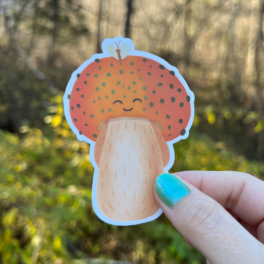 Happy Orange Mushroom 3" Vinyl Die Cut Sticker