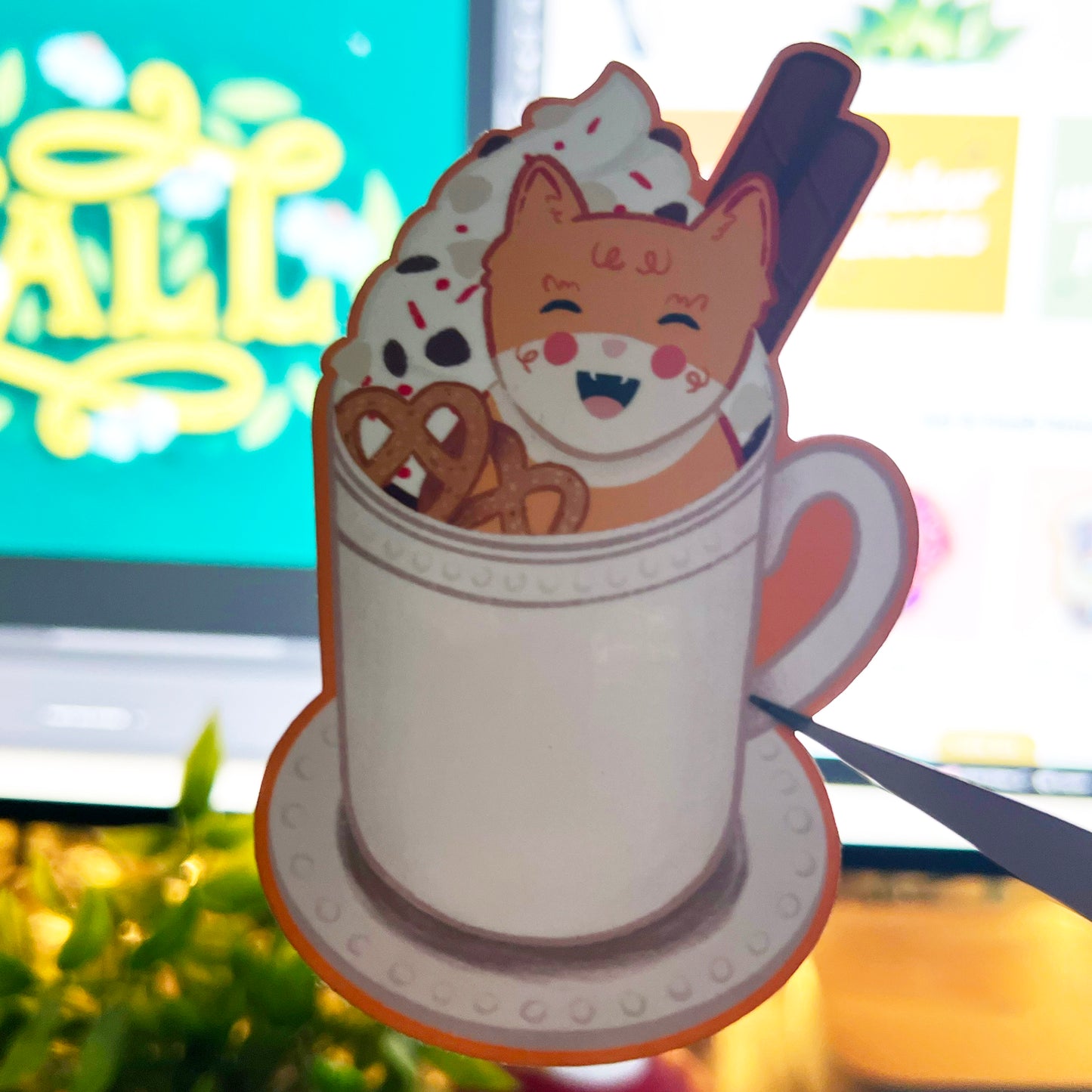 Hot Chocolate Cat 3" Vinyl Sticker