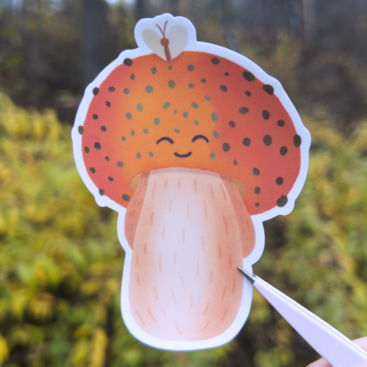 Orange Mushroom Friend 3" Vinyl Sticker